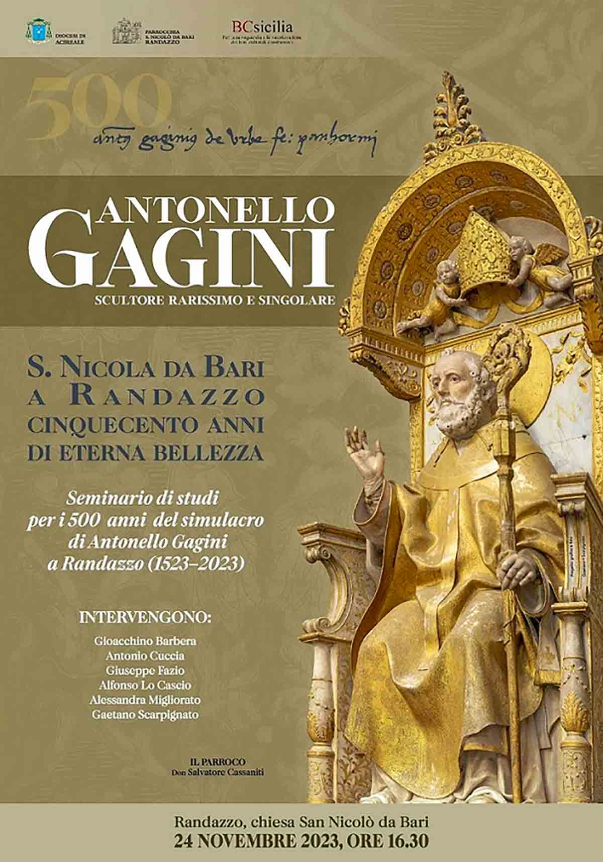 Randazzo - Locandina 500° anniversario San Nicola da Bari di Antonello Gagini